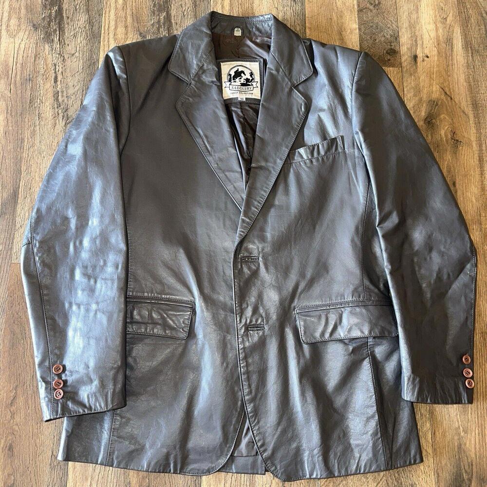 Vintage Saddlery Cooper Collectn Grey Mens 40 Genuine Leather Jacket Blazer